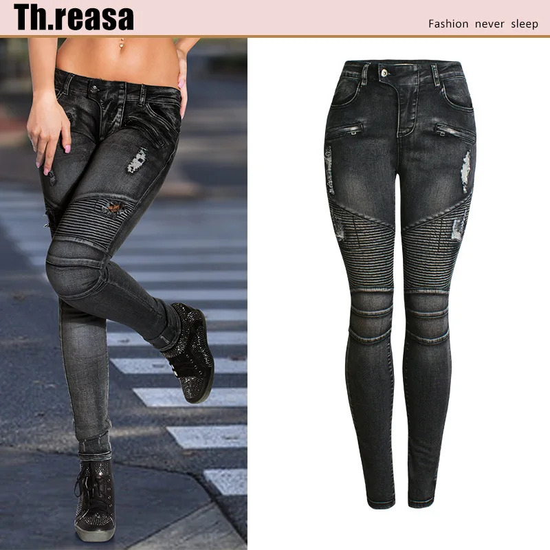 Locomotive women's hole-breaking slim stretch women's denim pencil pants feet pants jeans women