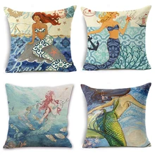 Marine Pattern Cushion Cover Linen Decorative Cushion Covers for Sofa Seat Cushion Cover Textile Printing Throw