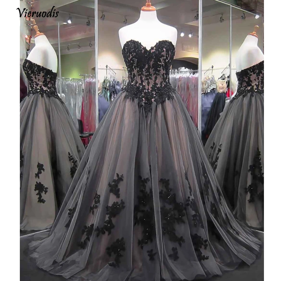 

Vintage Gray Long Evening Dresses 2019 Appliques Lace Evening Gowns Sweetheart Off Shoulder Formal Party Dress With Lace Up 1