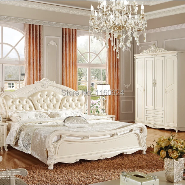 European Style Five Pieces Wood Bedroom Furniture Set Luxury Bed