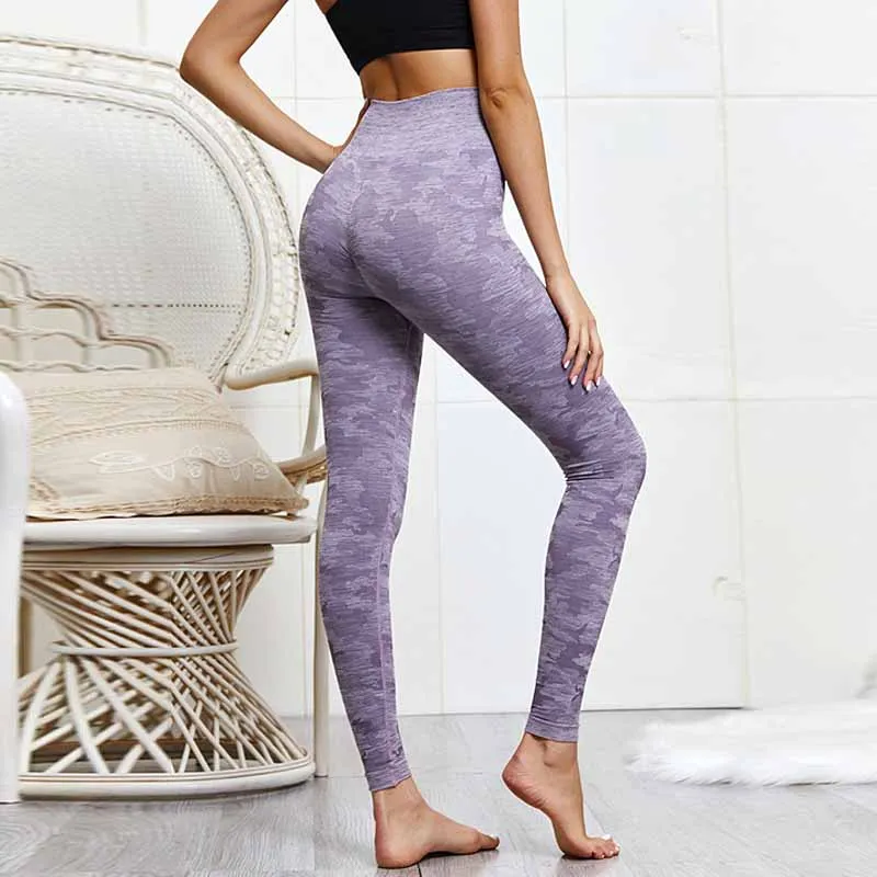 

2019 High Waist Seamless Leggings for Fitness Women Camouflage Leggings Push Up Workout Camo Active Pants Slim Black Purple
