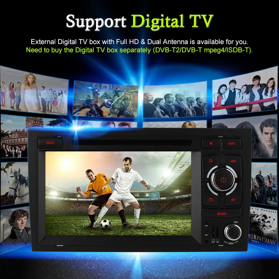 Excellent vehicel 2 din Android 6.0 Octa 8 Core car dvd player FOR Audi A4 2002-2008 gps navigation wifi 4G Bluetooth DVR RDS USB 10