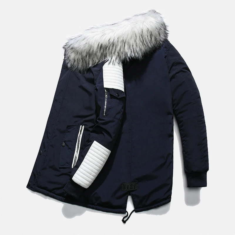 Популярные модные высококачественные мужские толстые зимние пальто средней длины, Теплые повседневные тонкие куртки, цветные мужские парки