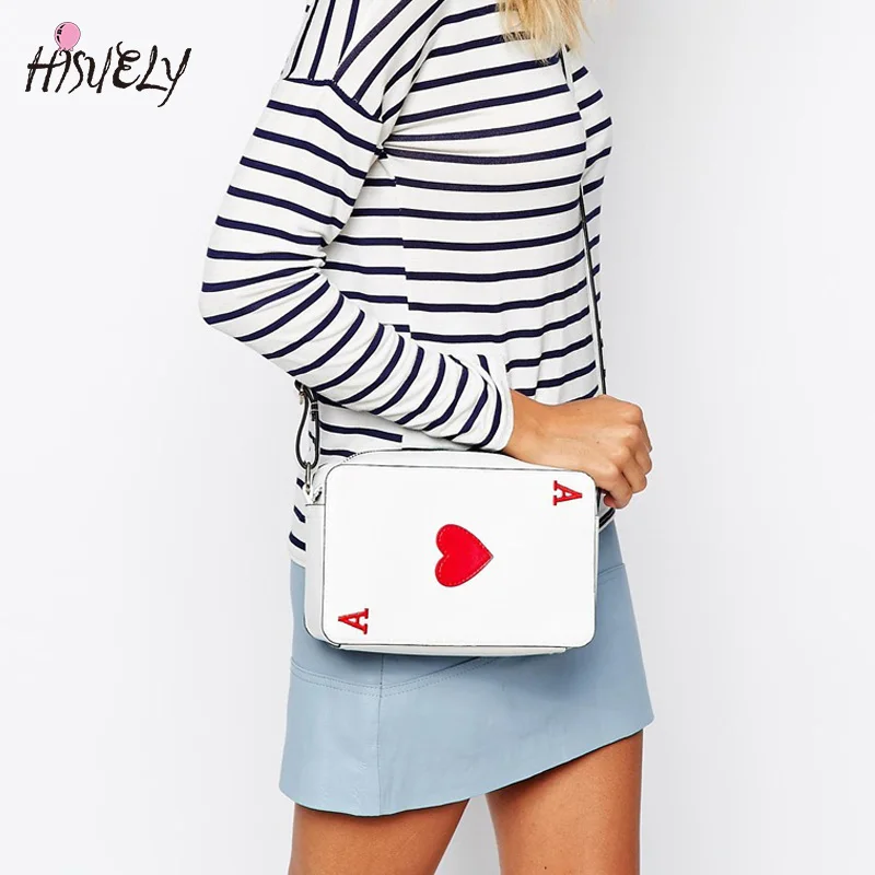 

Hisuely New Fashion Women Crossbody Bags Handbags Korean Poker Hearts A Fun Funny Ladies Shoulder Bag Red Heart Female Hot Sale