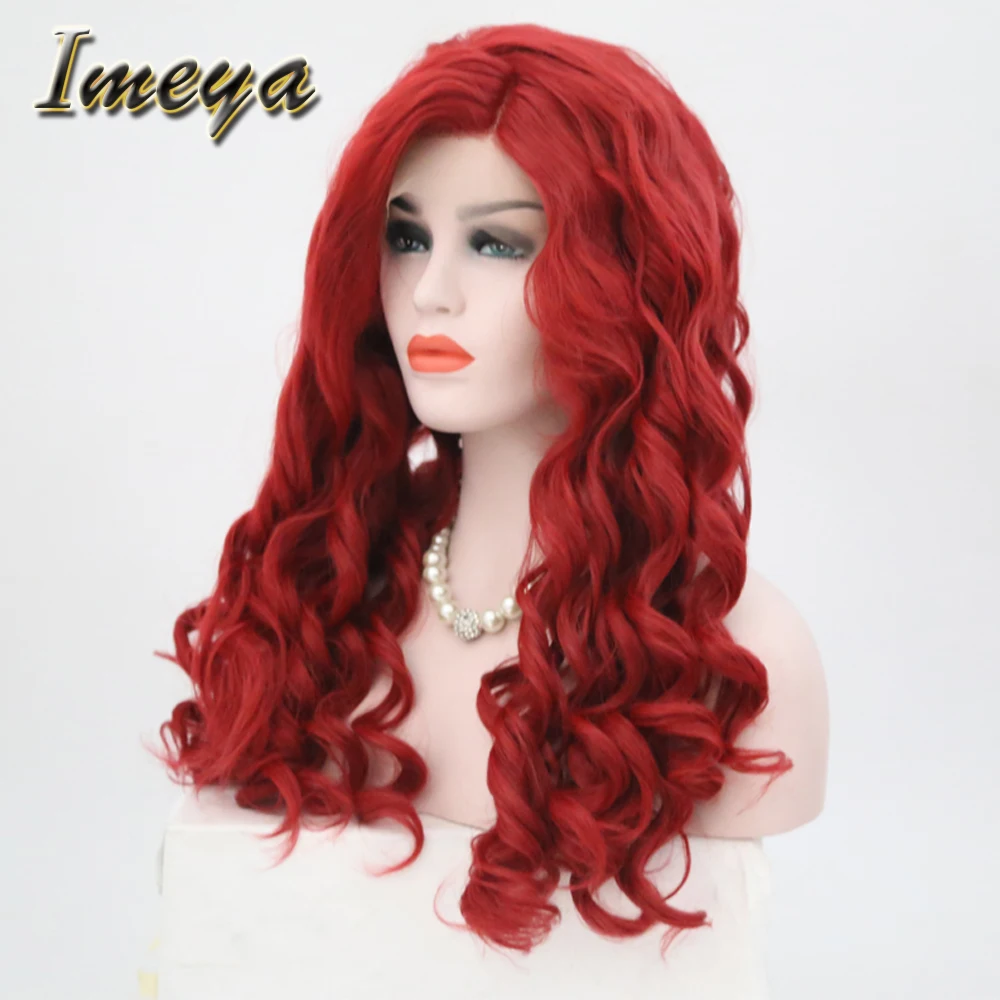 Imeya 150% Dichte Wärme Beständig Rot Schöne Farbe Synthetische Haar Kann Permed Lose Tiefe Welle Lace Front Perücken