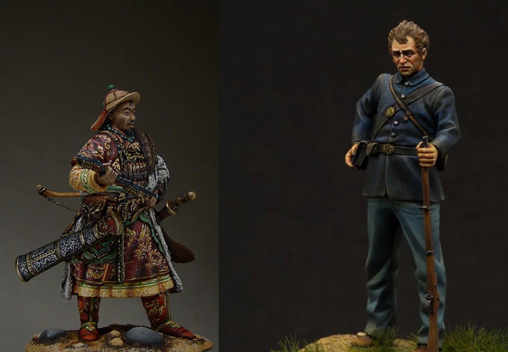 

Assembly Unpainted Scale 1/32 54mm Mongol Khan and us soldier 54mm figure Historical Resin Model Miniature Kit