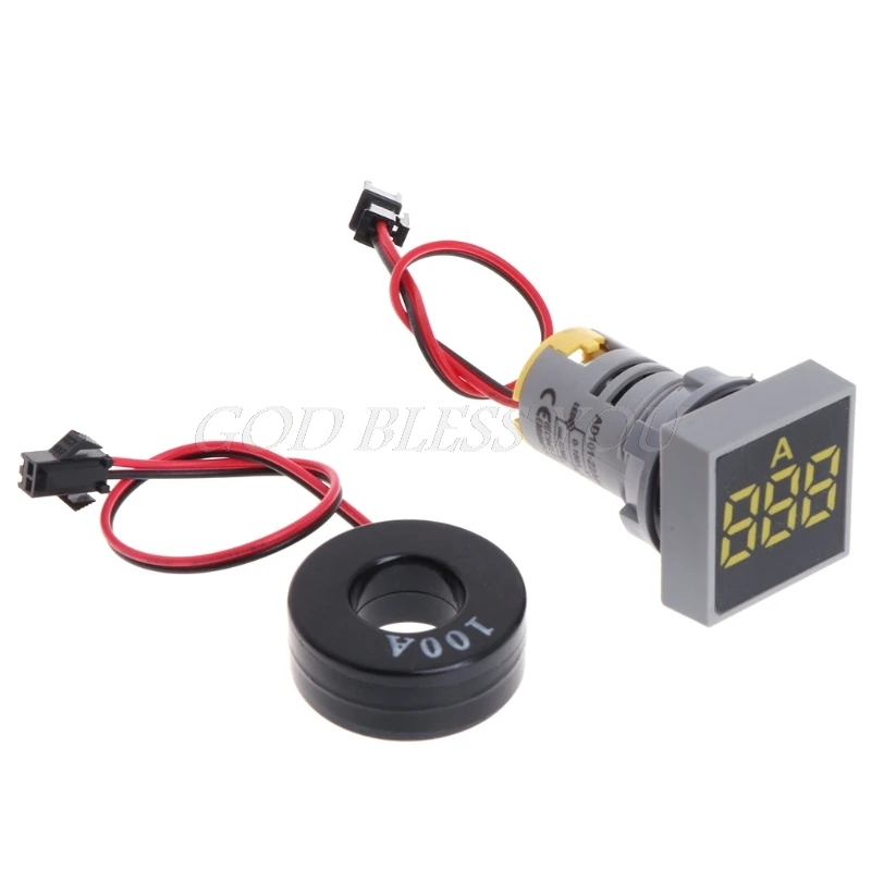 

22MM 0-100A Digital Ammeter Current Meter Indicator Led Lamp Square Signal Light