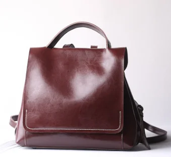 Новая мода Натуральная кожа масло воск женские рюкзаки Винтаж большой емкости девушка сумка на плечо молодой элегантный подростковый школьный рюкзак C141 - Цвет: Brown
