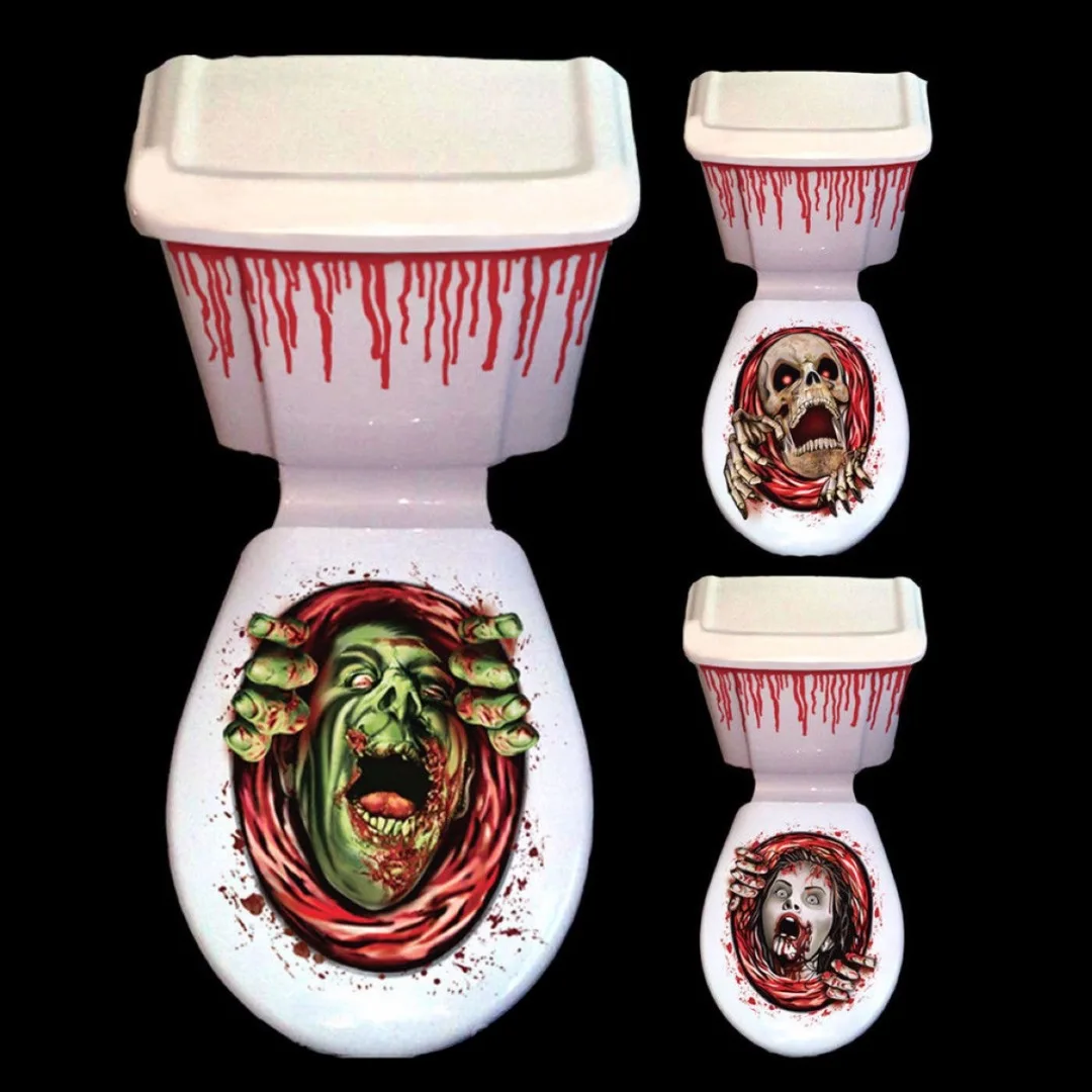 Halloween Decorations 3D Toilet Seat Cover Sticker Waterproof Scary Horror Toilet Poster Stickers Bathroom Accessories