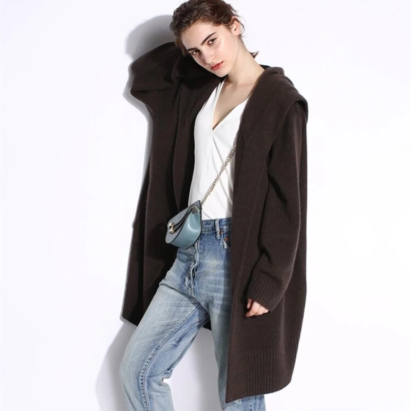 2018 Women Spring Winter New Fashion Warm Cashmere Wool Sweaters and Long Cardigans Designed Hooded Solid Casual Knitted Coats Sweaters