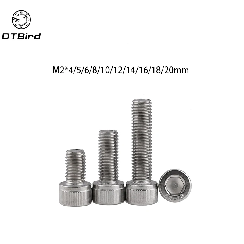 100pcs Metric Thread DIN912 M2 304 Stainless Steel Hex Socket Head Cap Screw Bolts M2*(4/5/6/8/10/12/14/16/18/20) mm 100pcs Metric Thread DIN912 M2 304 Stainless Steel Hex Socket Head Cap Screw Bolts M2*(4/5/6/8/10/12/14/16/18/20) mm