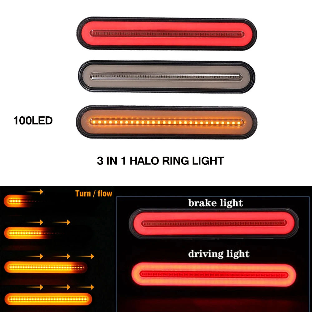 2x светодиодный прицеп грузовик тормозной светильник 3 in1 Неон гало кольца задние тормоза Водонепроницаемый Стоп Включите светильник последовательных плавных сигнальный светильник