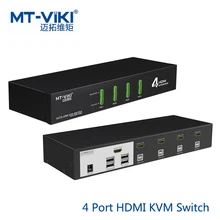MT-Viki 4 Port HDMI KVM Switch Hotkey Auto Scan USB Plugable Hub Function 4Kx2K 1080P with Cable Power Adapter MT-0401HK