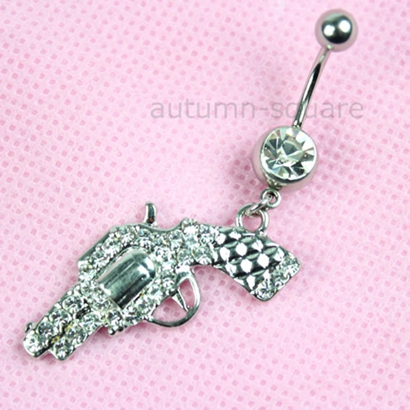 5pcs/lot Gun Style Crystal Stainless Steel Belly Navel Ring Piercing