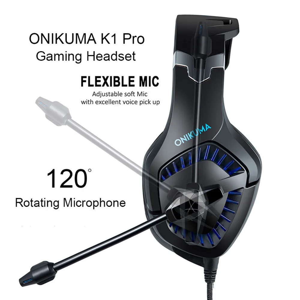 ONIKUMA K1 Pro PS4 игровая гарнитура ПК стерео наушники с гарнитурой шлем с микрофоном светодиодный светильник для нового Xbox One ноутбука планшета мобильного