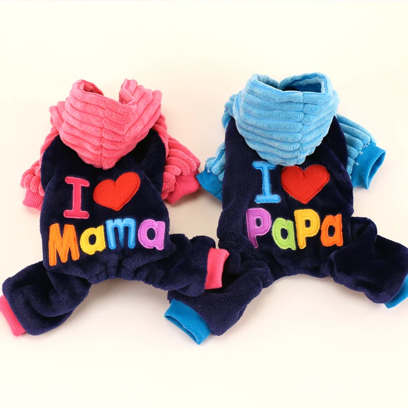 Новейшая одежда для домашних животных, розовый, голубой, Love Papa Mama, XXS, XS, s, m, l, фланелевые комбинезоны для собак, щенков, чихуахуа, йоркширской таксы