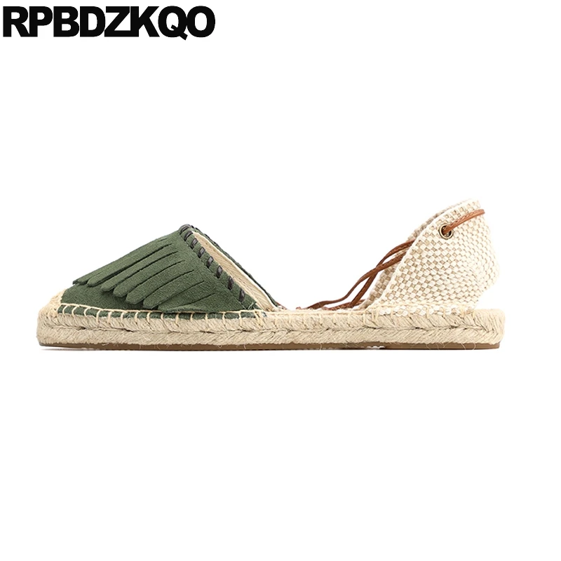 Alpargatas planas con flecos para mujer, sandalias chinas de ante con  cordones, de cáñamo, informales, color verde, talla 35, 10|Zapatos planos  de mujer| - AliExpress