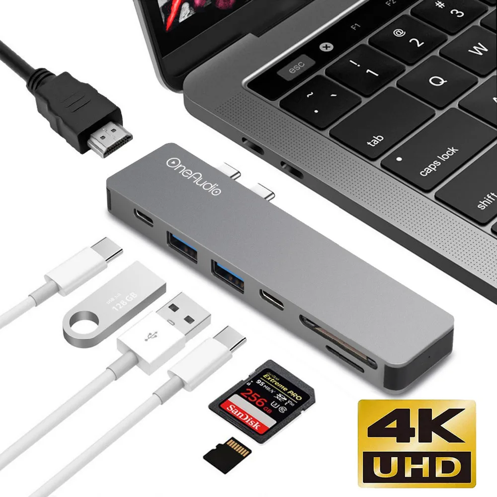 7 в 1 двойной USB 3 Type-C концентратор для HDMI USB-C PD адаптер питания Thunderbolt C Macbook с 0 TF SD