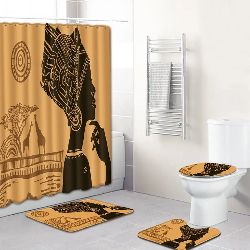 4 шт набор/цифровая печать водонепроницаемый Душ занавес набор не скользящий ковер ванная комната коврик для ванной комнаты