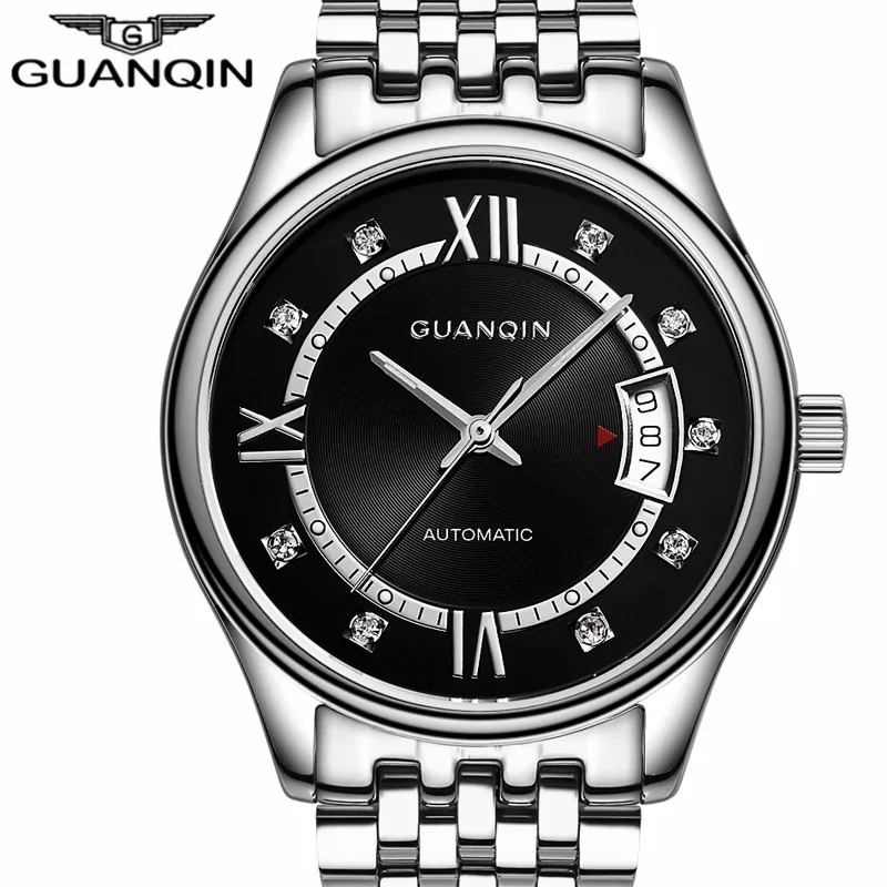 Luxury Top Brand GUANQIN Watch Men Fashion Automatic Date Wristwatch Full Steel Business Luminous Analog Clock Relogio Masculino