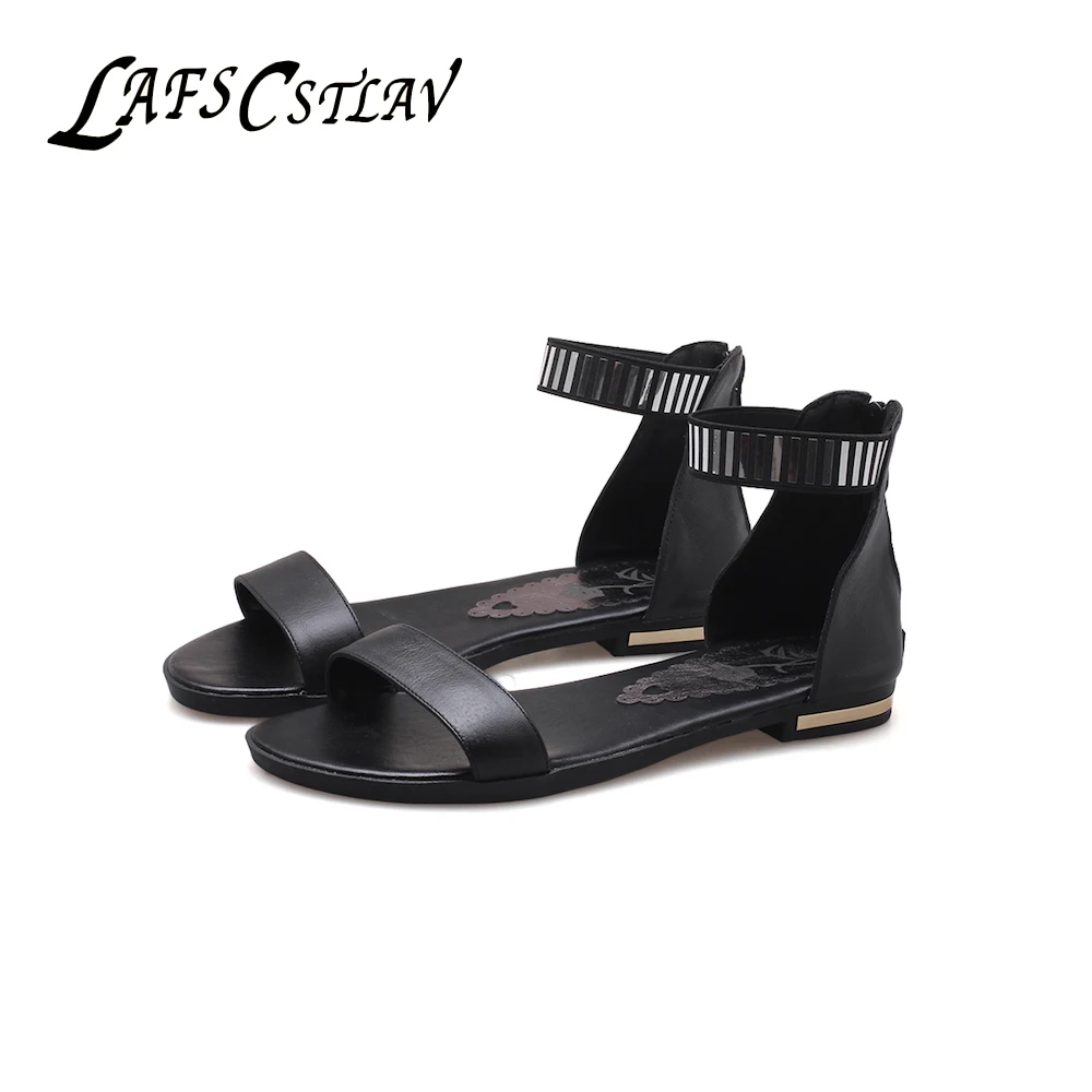 

LAFS CSTLAV Elegant Genuine Leather Gladiator Sandals for Women Flat Heel Comfortable Casual Summer Shoe Woman Beautiful T3056