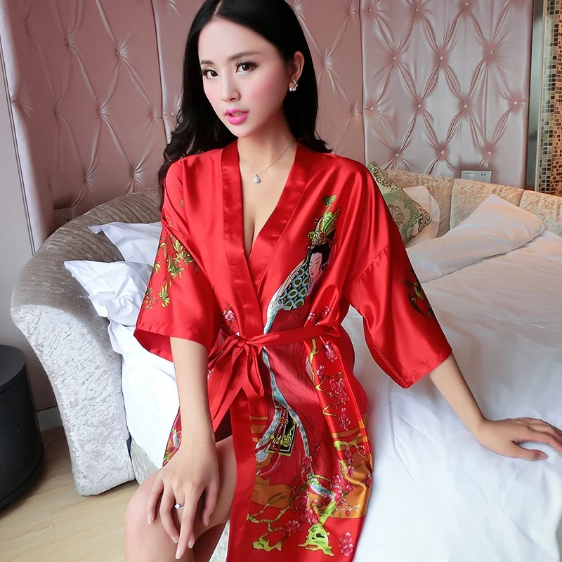 

homewear homme Silk Robes for Women red Bathrobes Sexy Bridesmaid Femme Lingerie Bridal Robes Satin Ladies Kimono Robe
