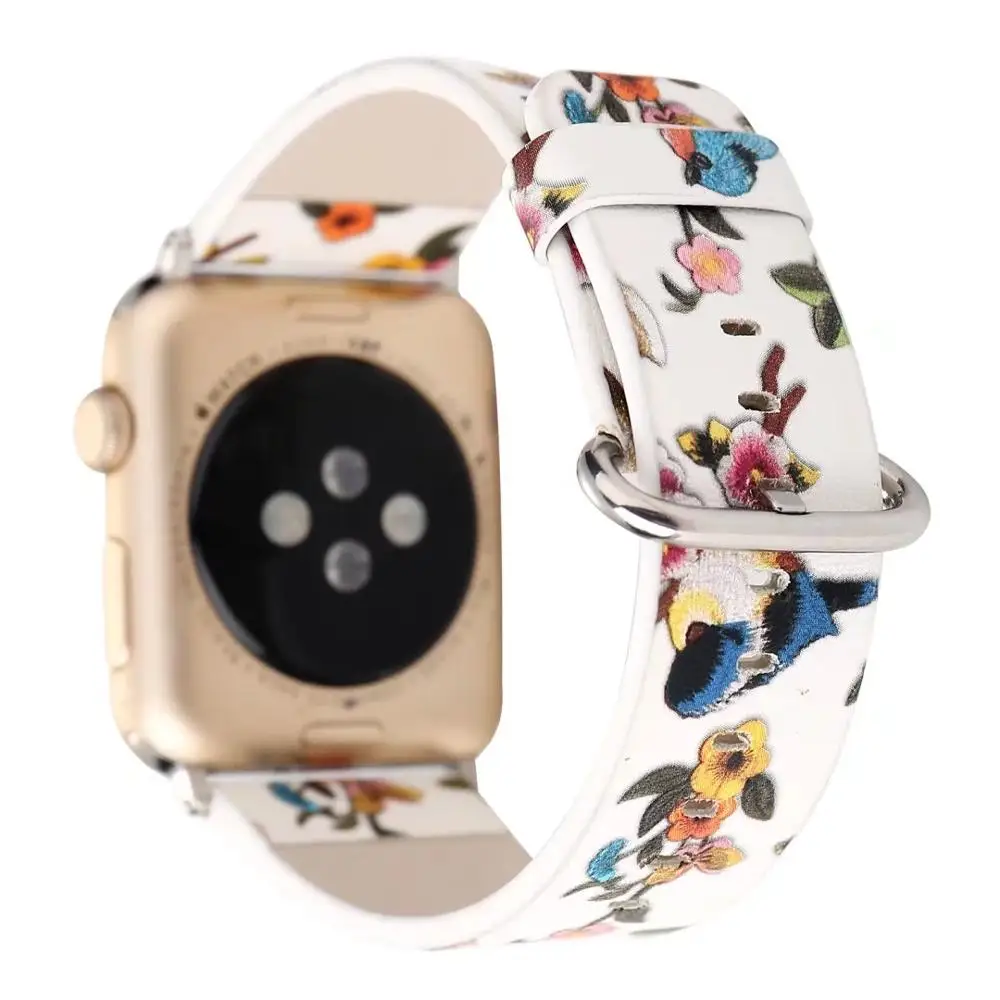 Для Apple Watch Band 42 мм 44 серия 4 3 2 1 браслет для iwatch ремень Белые птицы цветок Печатный