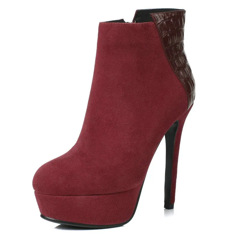 

Thin Heel Platform Ankle Boots Women Fashion Suede Leather Short Boots Ladies Genuine Leather Party Dress Boots Winter Shoes