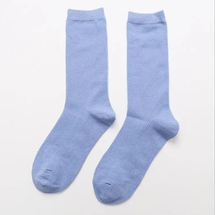 Women long cotton socks high tube lovely soft short sock breathable sweat-absorbing casual long vintage socks hosiery - Цвет: Небесно-голубой