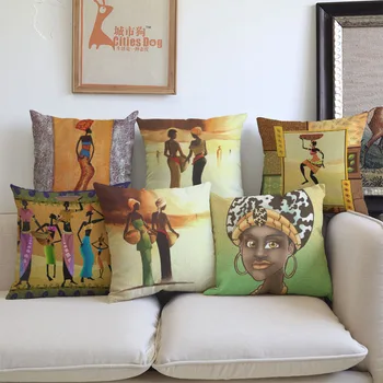 

New Africa National Customs Character African Women's Clothing Life Pillow Case Home Gallery Sofa Art Decoration Cushion Cover