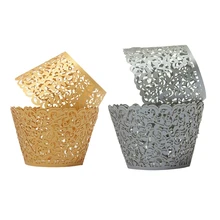 24X филигранная лоза торт кекс обертки Чехлы украшения для свадьбы дня рождения золото и серый