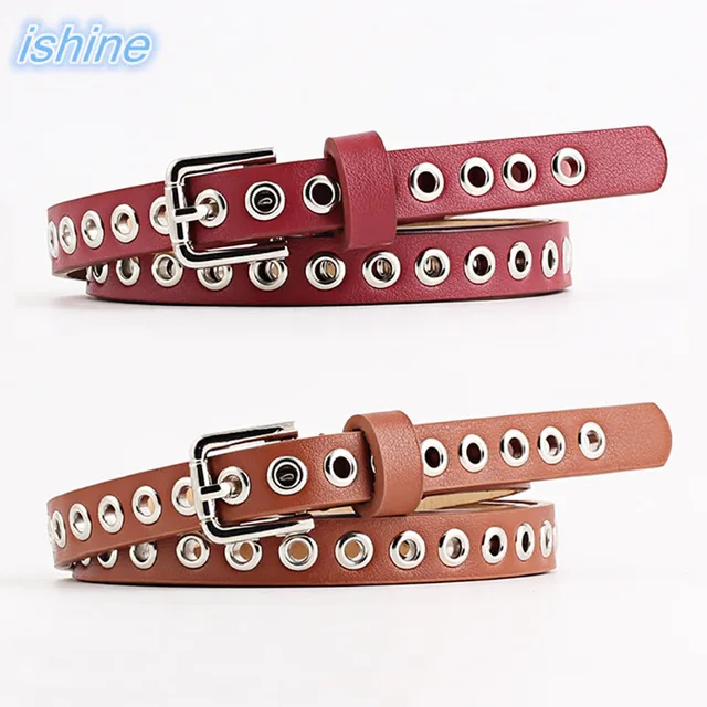 2018 Fashion Belts For Women Grommet Duo Euramerican Style Designer Punk Leather Strap For Ladies Jeans Accessories