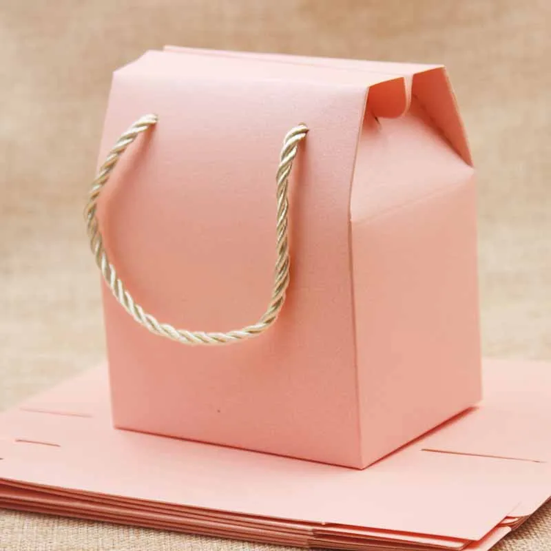 Çok renkli hediye kulplu kutu dize boş kağıt düğün/şeker/çay/fındık/kurabiye/hediye paketi kolu kutusu 8.9*6.7*10.5cm 10 adet