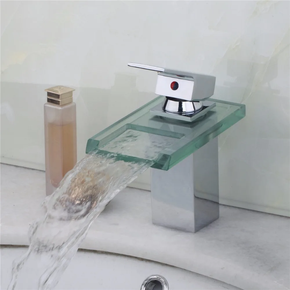 Special Square waterfall basin bathroom faucet single hole mixer glass