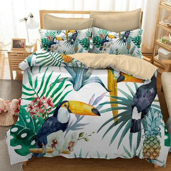 

Tropical Toucan with Leaves Duvet Cover Set 2/3 Pieces Lightweight Microfiber Jungle Tropical Artwork Bedding Decoration Room