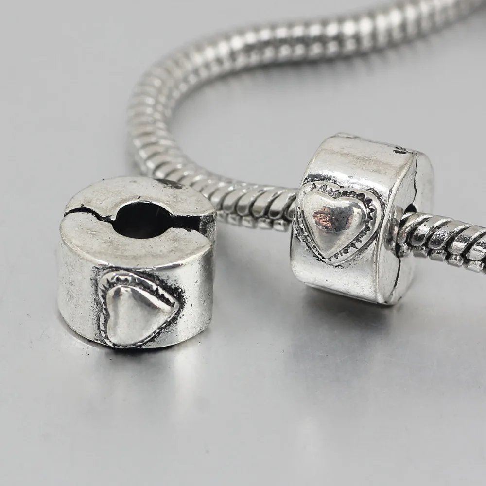 free shipping 1pc silver clip heart stopper bead charm Fits European