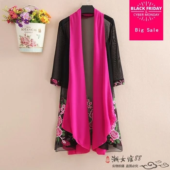 

New spring and autumn 2020 women's European embroidery Transparent trench lace kimono style trench wj1106 Sunscreen outwear