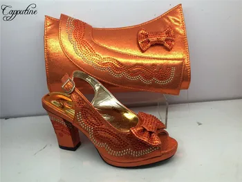 

Excellent orange evening party high heel sandal shoes and handbag sets GY38 heel height 7cm