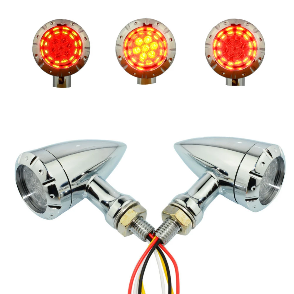Universal 4 Wire Chrome 12v Blinker Running Brake Bullet Led Brake Turn