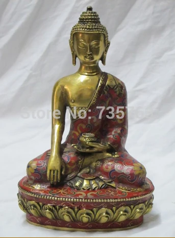 

xiuli 002004 Beautiful Tibetan bronze Cloisonne red coat Amitabha Buddha Sakyamuni Amitayus