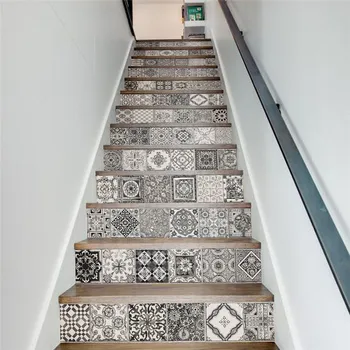 

13 Pieces/Set Creative DIY 3D Stairway Stickers Ceramic Tiles Pattern for House Stairs Decoration Large Staircase Wall Sticker