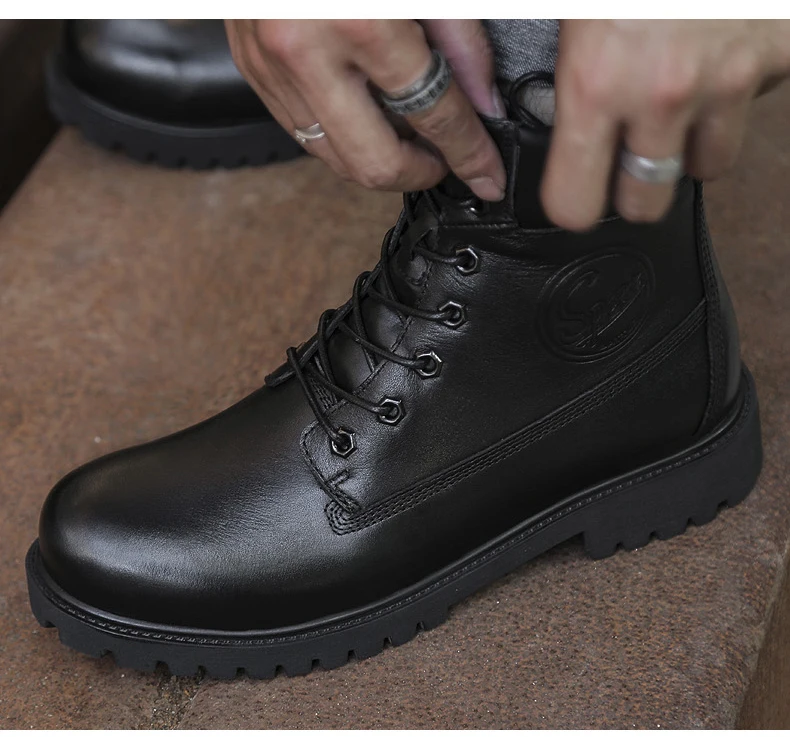 Мужская обувь из натуральной кожи, зимние теплые ковбойские водонепроницаемые ботинки с мехом внутри, мужская обувь, большие размеры 38-45