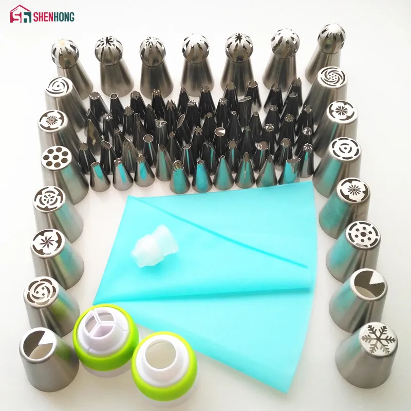 preço SHENHONG 77 PCS Tubulação Gelo Dicas Set 1 Pcs Saco 3 Acoplador de Silicone Russa Tulipa Queque Bicos de Decoração Do Bolo DIY sobremesa