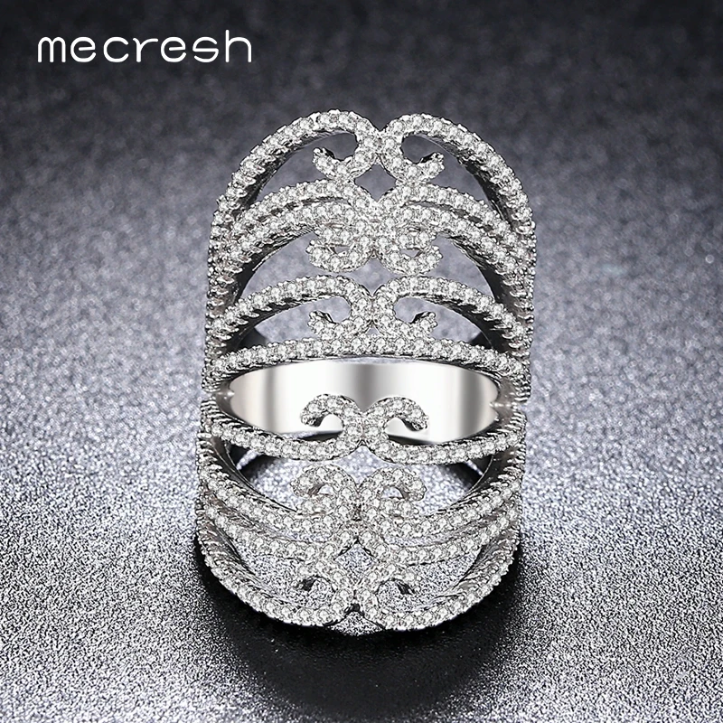 

Mecresh Exaggerated Silver Color Hollow Flower Rings with 30mm Micro CZ Big Jewelry For Women Anillos Mujer JZ023