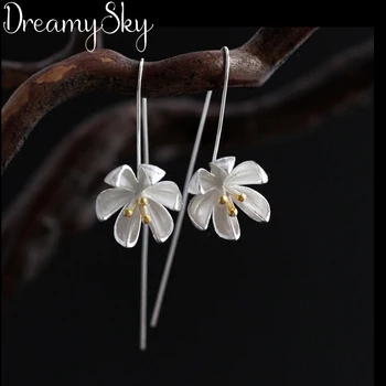 DreamySky Real Handmade Silver Color  Ethnic Jewelry Fashion Lotus Flower Earrings For Women Wedding Statement Jewelry