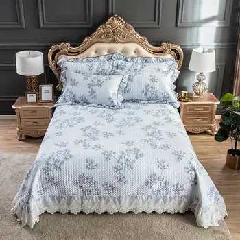 

FAMVOTAR Chic Lace Edged 3-Piece Quilt Set Coverlet Printed Blooming Flowers Quilte Bedspread Spring and Summer Quilt Bed Cover