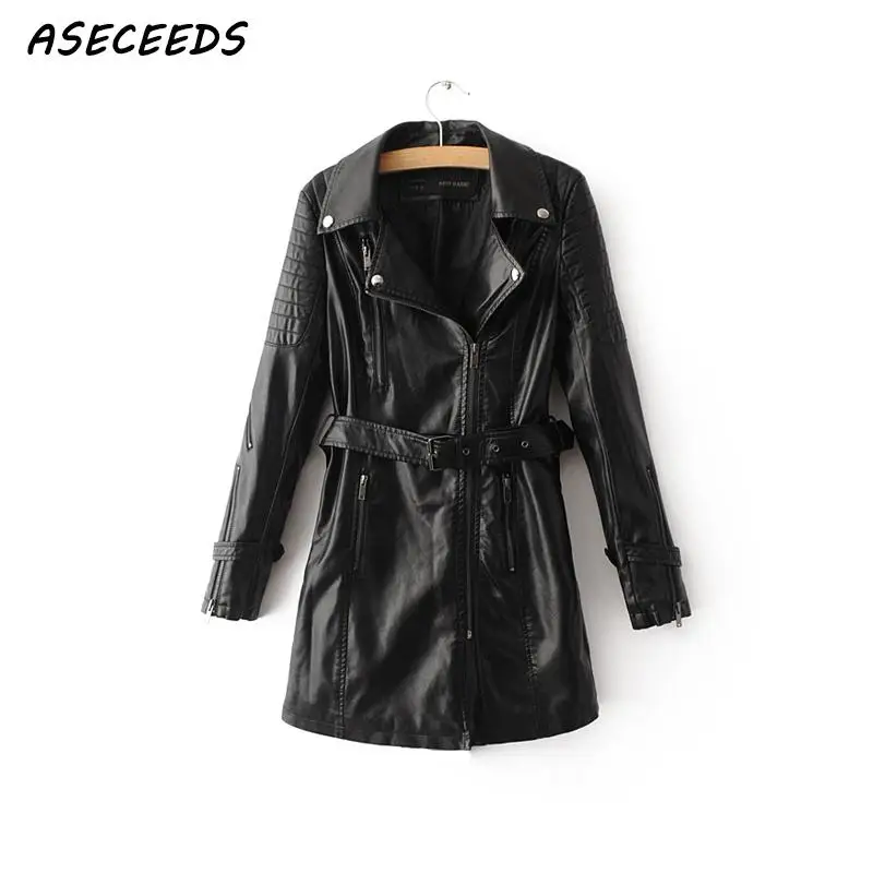 

Autumn black PU Leather Jacket women's leather jacket long Motorcycle coat female Streetwaer zipper punk Biker jacket outwear