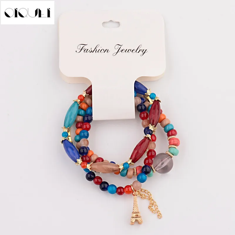 

OIQUEI 2018 New Inlay Crystal Bracelets Set Women Fashion Bohemia Paris Tower Pendents Of Gold Cladding Bracelets Jewelry Femme