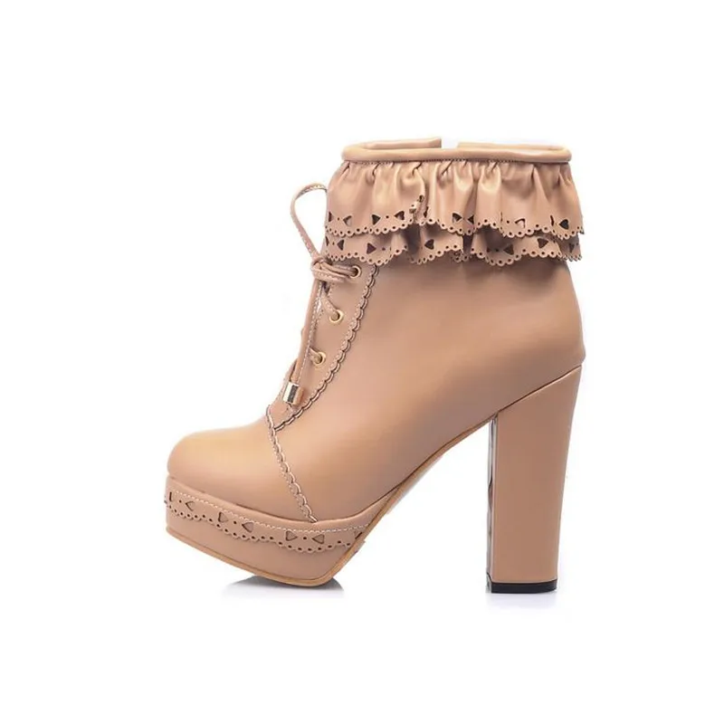 Winter New Lolita Boots Shoes For Woman Platform High Heel Sweet Bow Ruffles Women Ankle Boots Lolita Princess Shoes Big Size 43 (10)