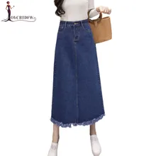 Для женщин джинсовая юбка новые летние больших размеров с высокой талией Mediun длинная джинсовая юбка весна Асимметричный Однотонная юбка FASHION316